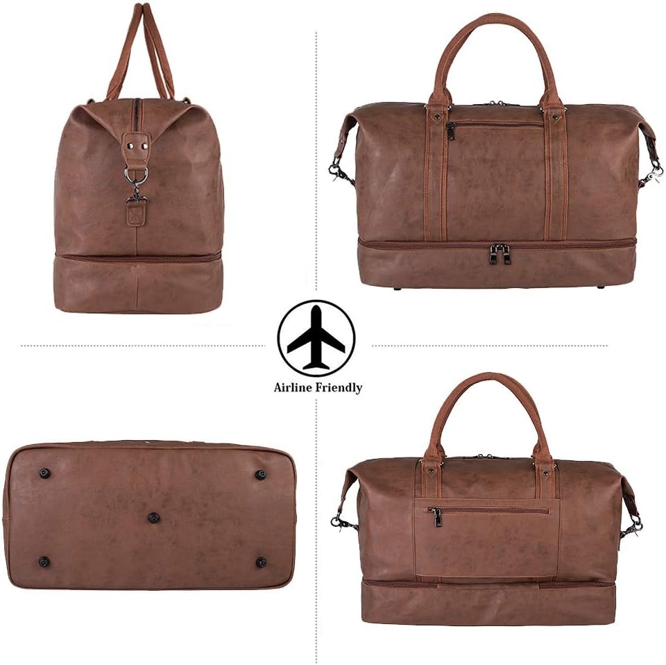 Weekendtas Reistas Bruin met Schoenenvak - Grote Waterdichte PU Leer Carry-On Tas