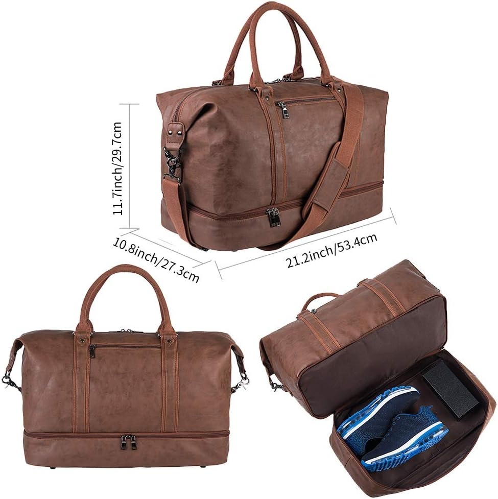 Weekendtas Reistas Bruin met Schoenenvak - Grote Waterdichte PU Leer Carry-On Tas