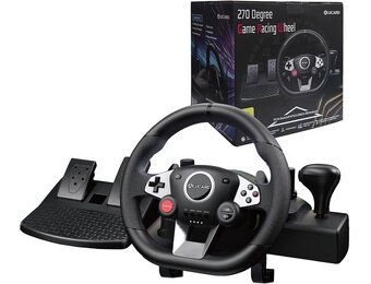 DuLingKer PC Stuur met Pedalen en Versnellingen, 270° Gaming Stuur voor PC/PS4/Switch/PS3/Xbox One/Xbox 360/Android TV, Racestuur met Schakelpeddels, Vibratiefeedback Zwart