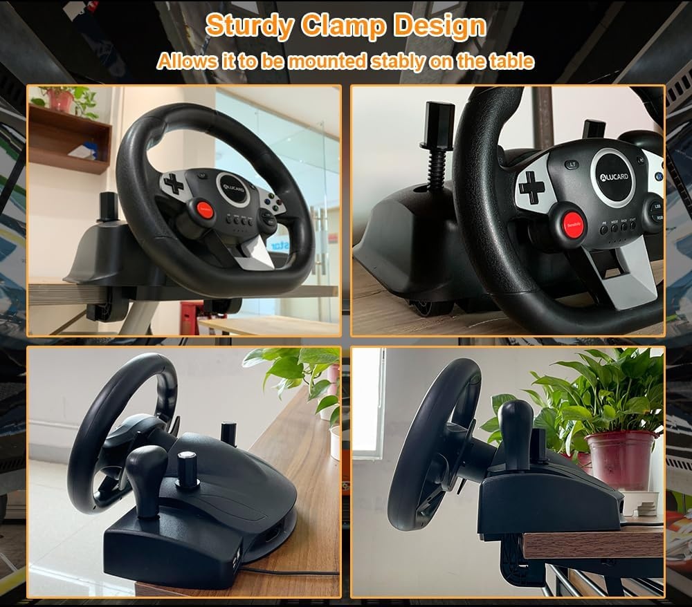 DuLingKer PC Stuur met Pedalen en Versnellingen, 270° Gaming Stuur voor PC/PS4/Switch/PS3/Xbox One/Xbox 360/Android TV, Racestuur met Schakelpeddels, Vibratiefeedback Zwart