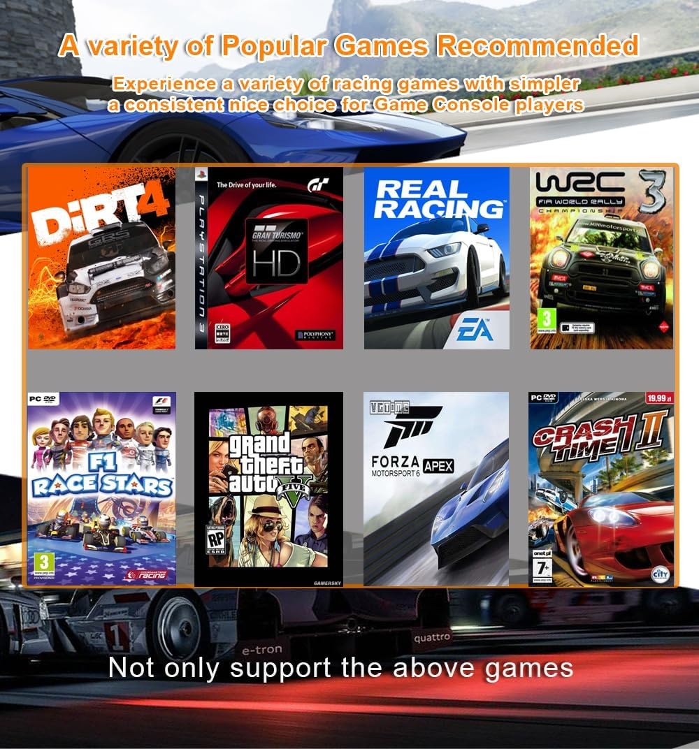DuLingKer PC Stuur met Pedalen en Versnellingen, 270° Gaming Stuur voor PC/PS4/Switch/PS3/Xbox One/Xbox 360/Android TV, Racestuur met Schakelpeddels, Vibratiefeedback Zwart