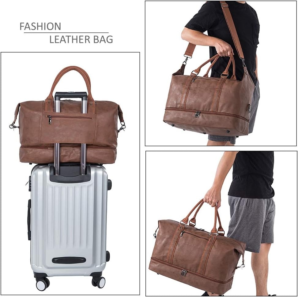 Weekendtas Reistas Bruin met Schoenenvak - Grote Waterdichte PU Leer Carry-On Tas