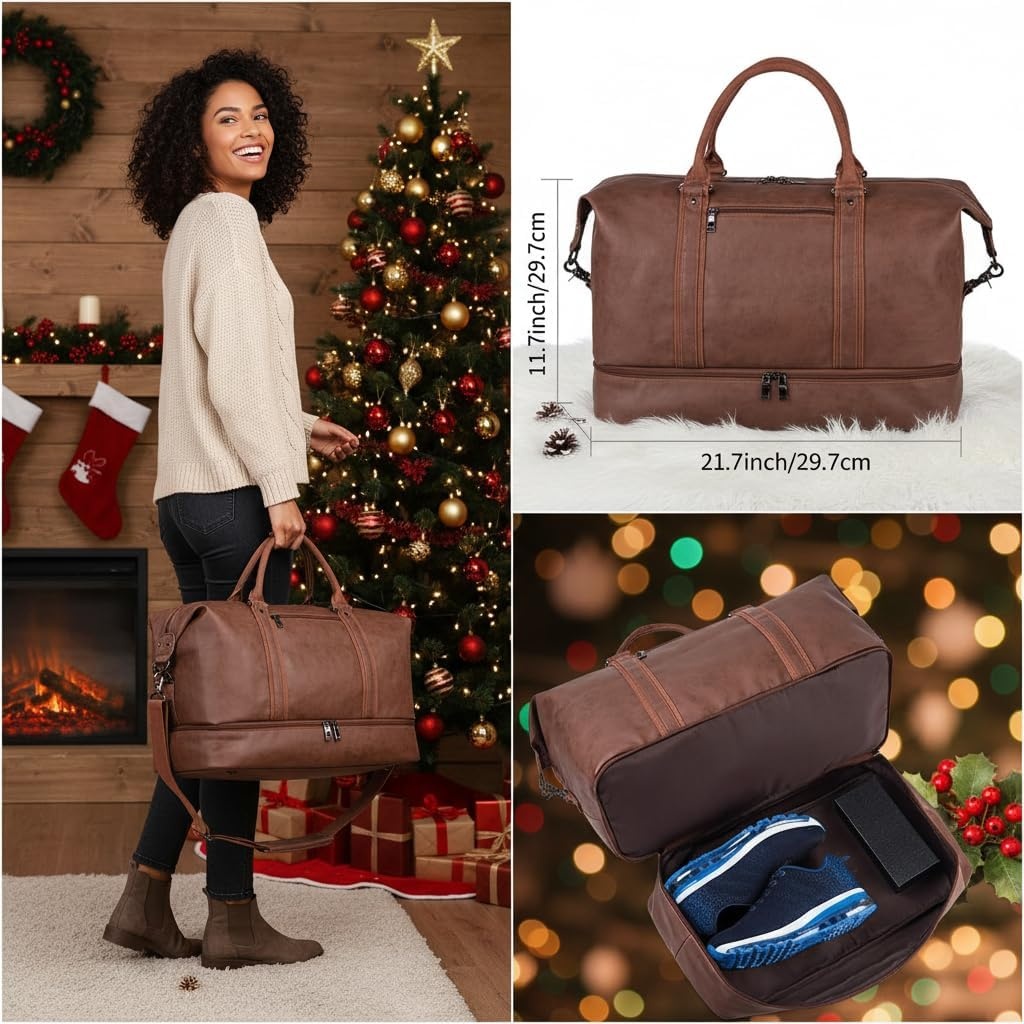 Weekendtas Reistas Bruin met Schoenenvak - Grote Waterdichte PU Leer Carry-On Tas