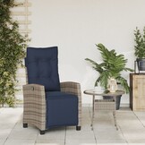 vidaXL Tuinstoel verstelbaar met voetensteun poly rattan grijs