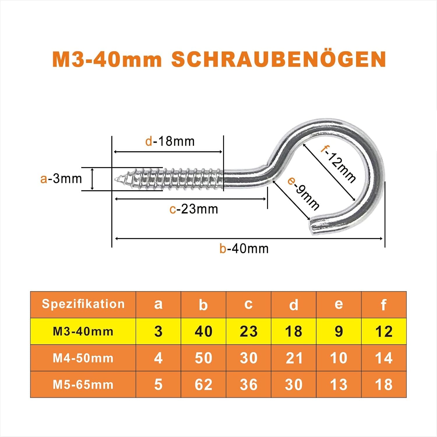 RVS Schroefhaken M3-40mm (10 stuks) - 26% Korting!
