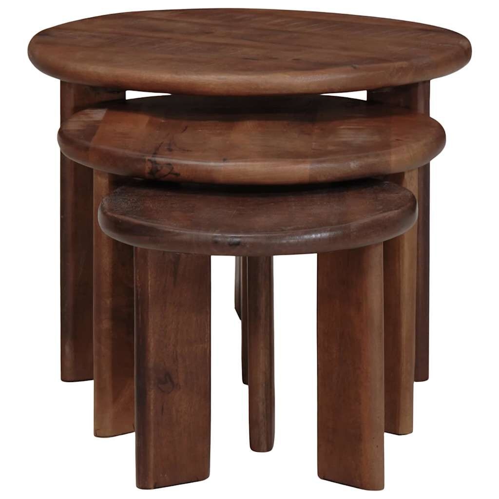 VidaXL Nesttafels Set 3 Stuks Donkerbruin Mango Hout - 35% Korting