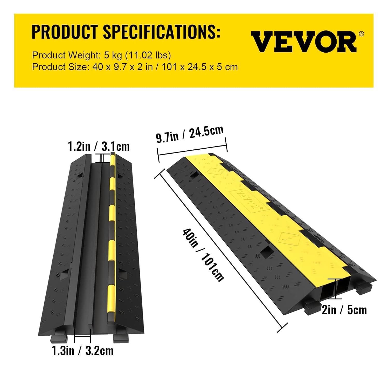 Kabelbrug 2 Kanalen (5 Stuks) - 4900kg Laadvermogen - Zwart/Geel