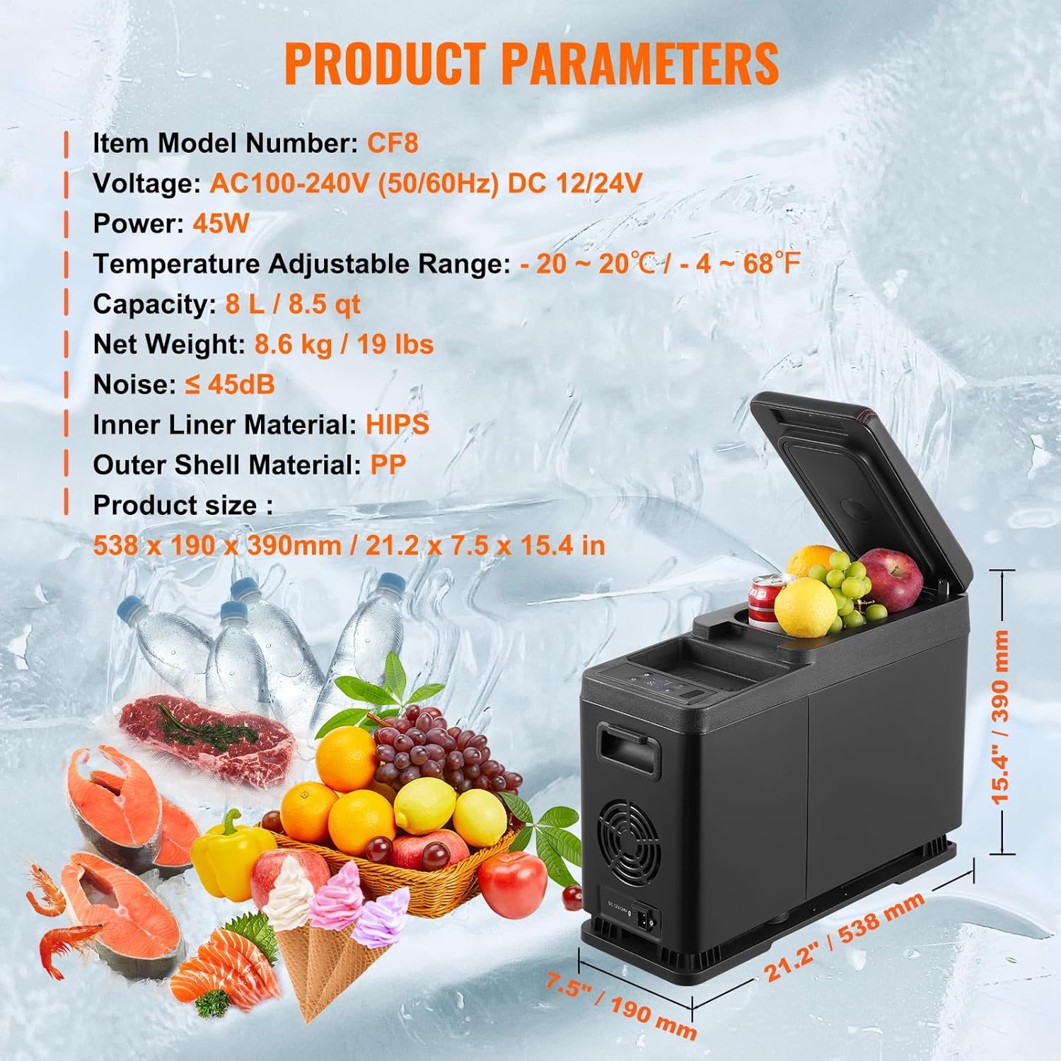 Draagbare Autokoelbox 8L: -20°C tot 20°C | 12/24V DC, 100-240V AC | Camping & Auto
