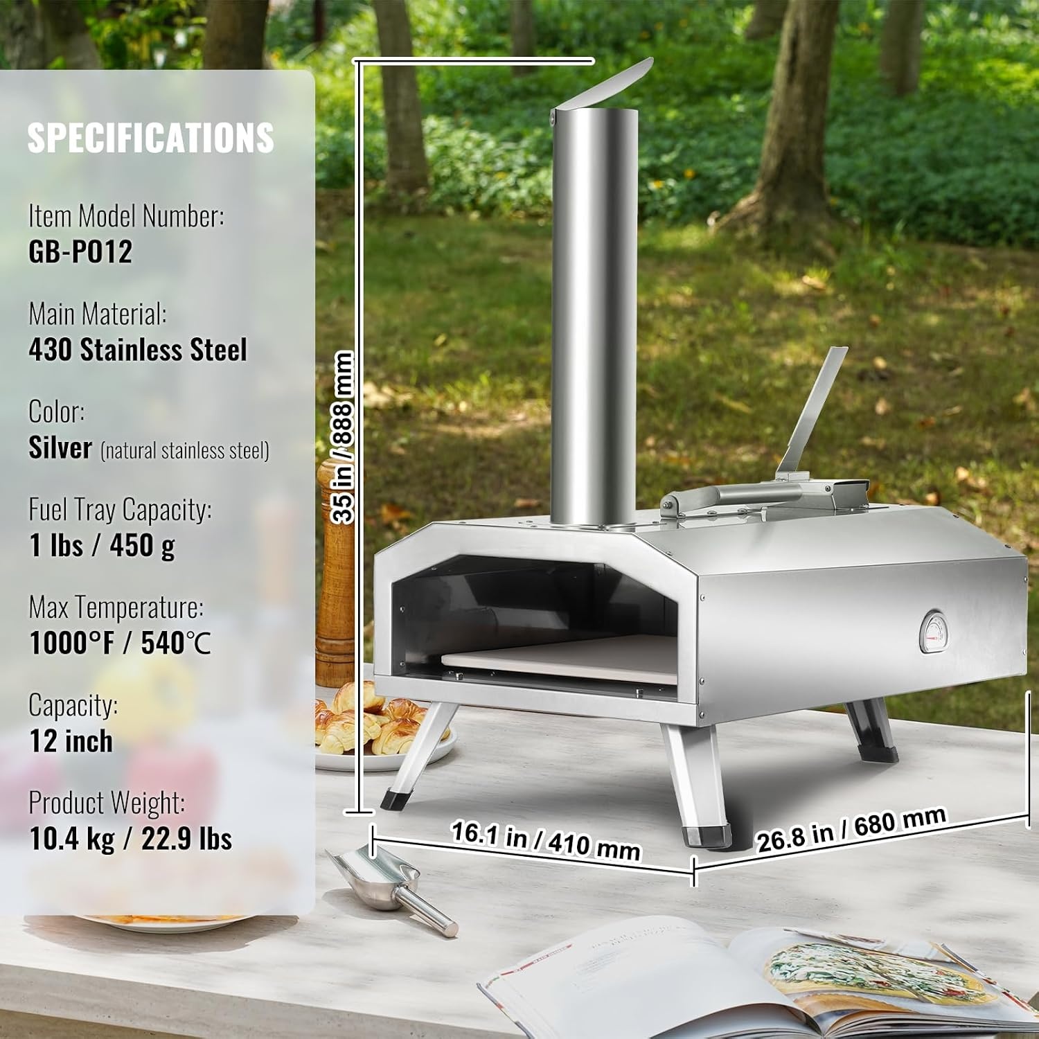 Draagbare Buiten Pizzaoven 35% Korting | RVS | 12 inch Pizza