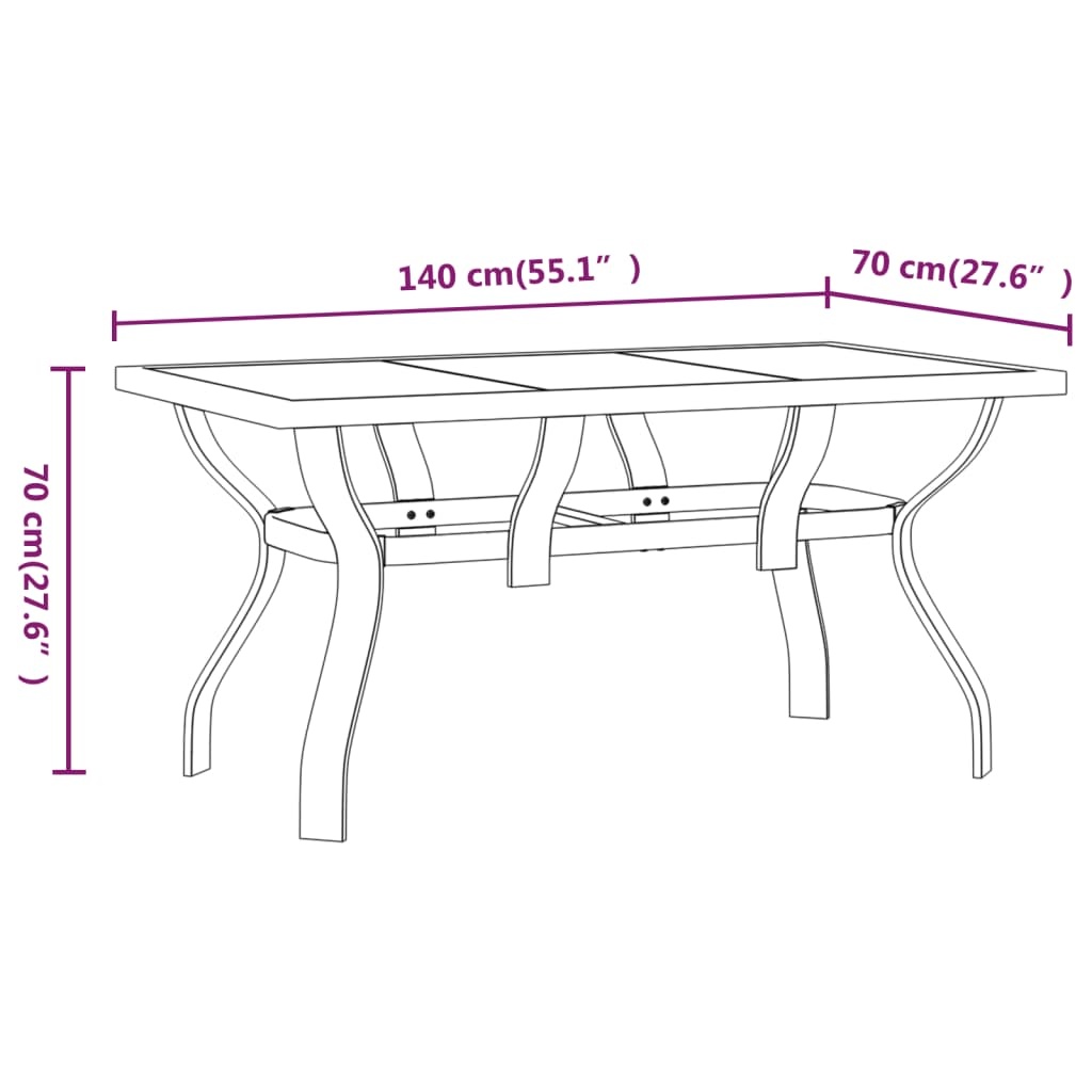 VidaXL Tuintafel Staal & Glas Zwart 140x70x70 cm - 35% Korting!