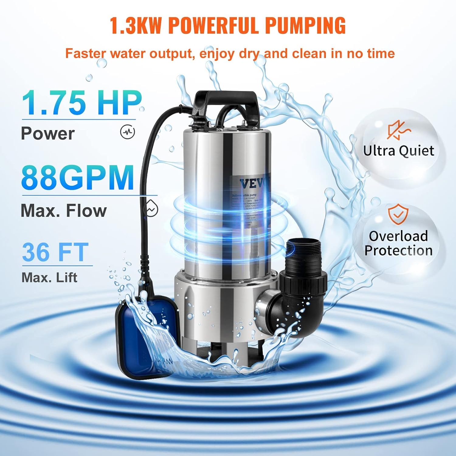 1300W Vuilwater Dompelpomp - 333,3 l/min - 34% Korting