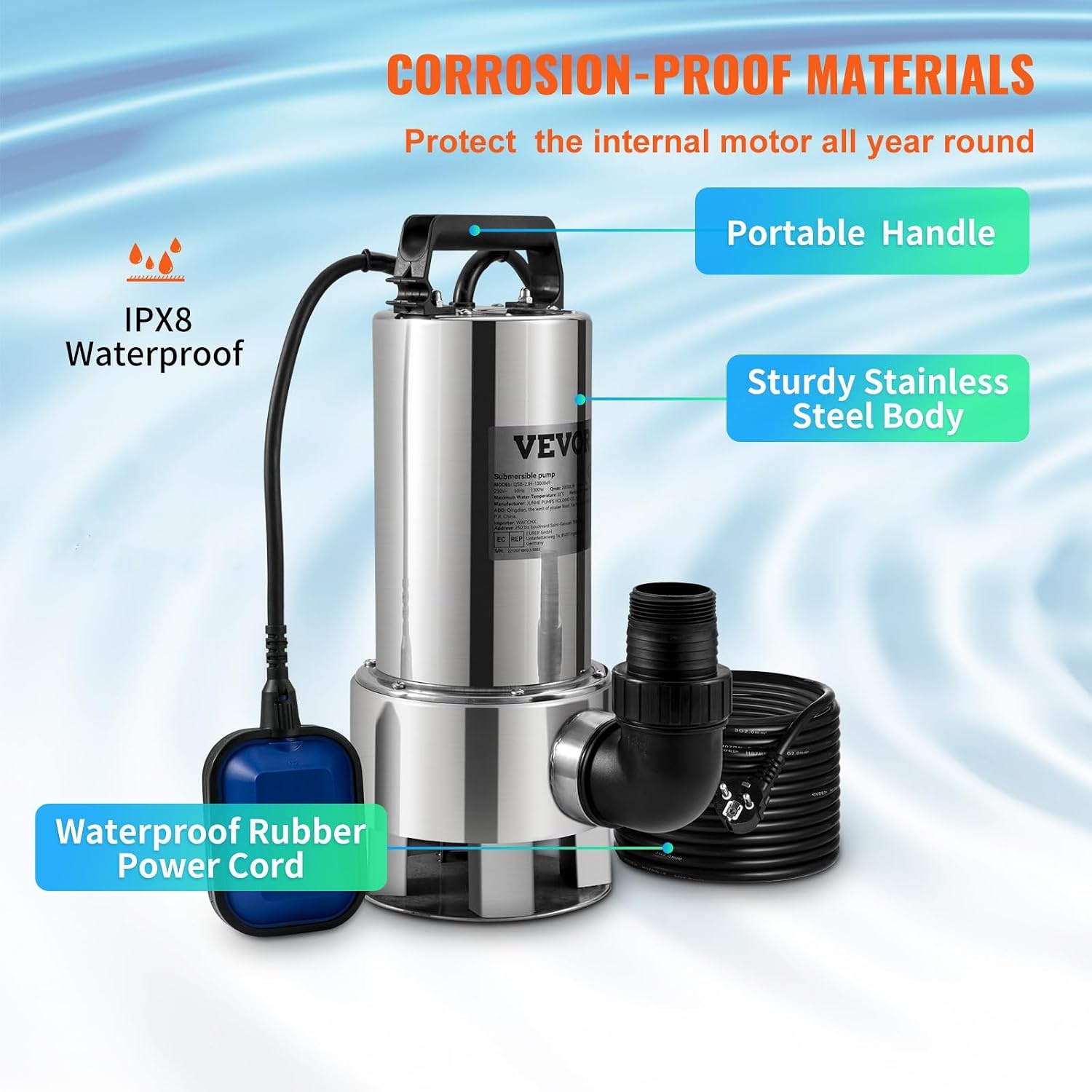 1300W Vuilwater Dompelpomp - 333,3 l/min - 34% Korting