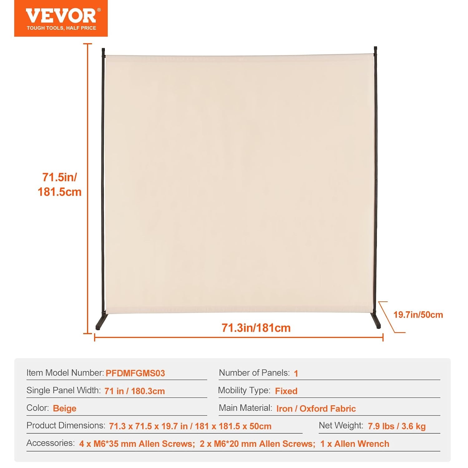Ruimteverdeler Beige 181x181.5cm - 33% Korting