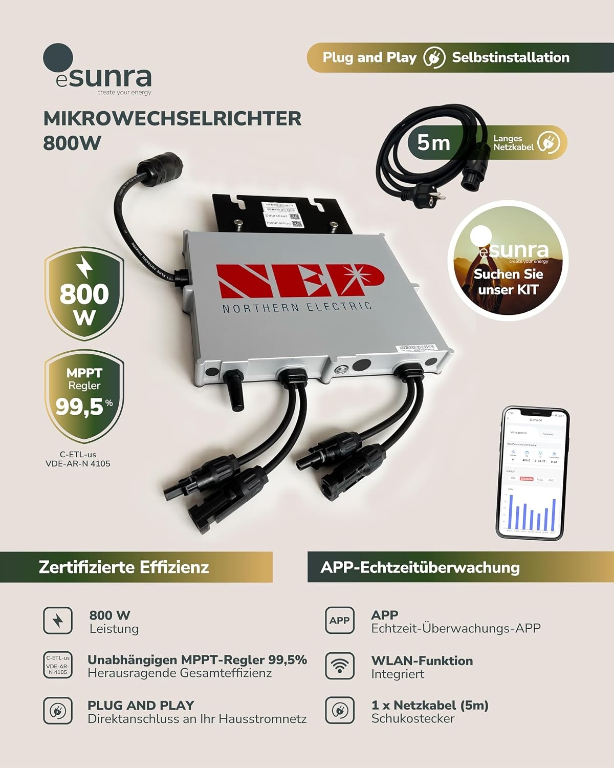 Micro-omvormer 800W | Hoge Opbrengst | Plug & Play | IP67