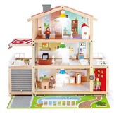 Houten Poppenhuis 10 Kamers | Incl. 4 Poppen, Lampen & Deurbel - 30% Korting!