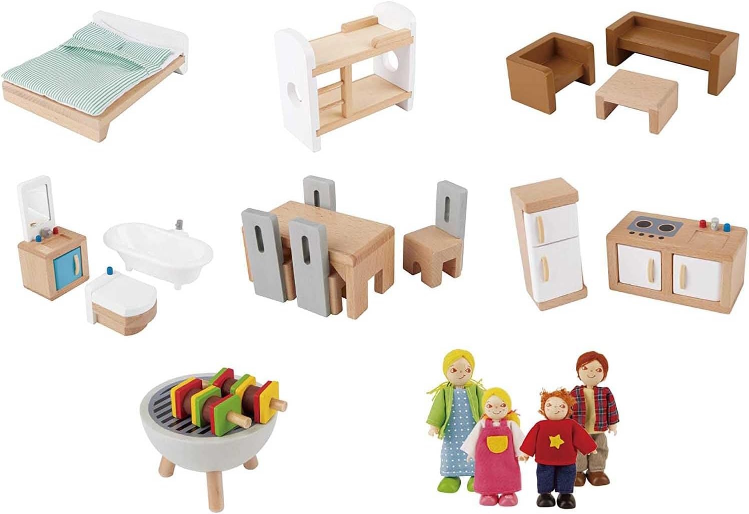 Houten Poppenhuis 10 Kamers | Incl. 4 Poppen, Lampen & Deurbel - 30% Korting!