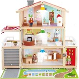 Houten Poppenhuis 10 Kamers | Incl. 4 Poppen, Lampen & Deurbel - 30% Korting!