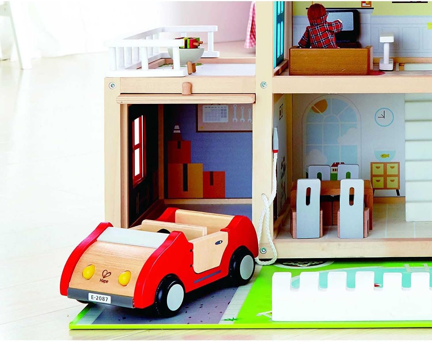 Houten Poppenhuis 10 Kamers | Incl. 4 Poppen, Lampen & Deurbel - 30% Korting!
