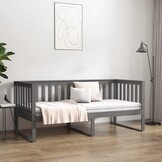 vidaXL Slaapbank Grenenhout Grijs - 90x190 cm - 54% Korting