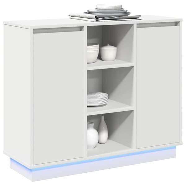 Wit Dressoir met LED 90x32x75 cm - Bewerkt Hout (34% Korting)