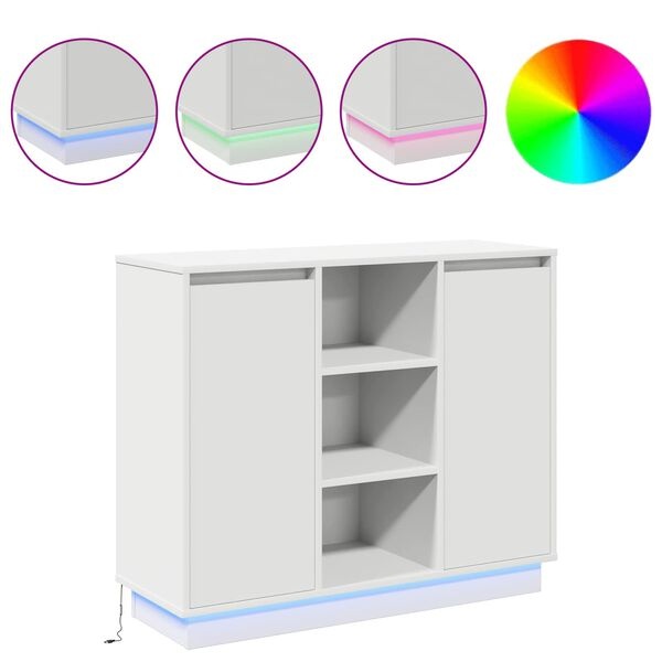 Wit Dressoir met LED 90x32x75 cm - Bewerkt Hout (34% Korting)