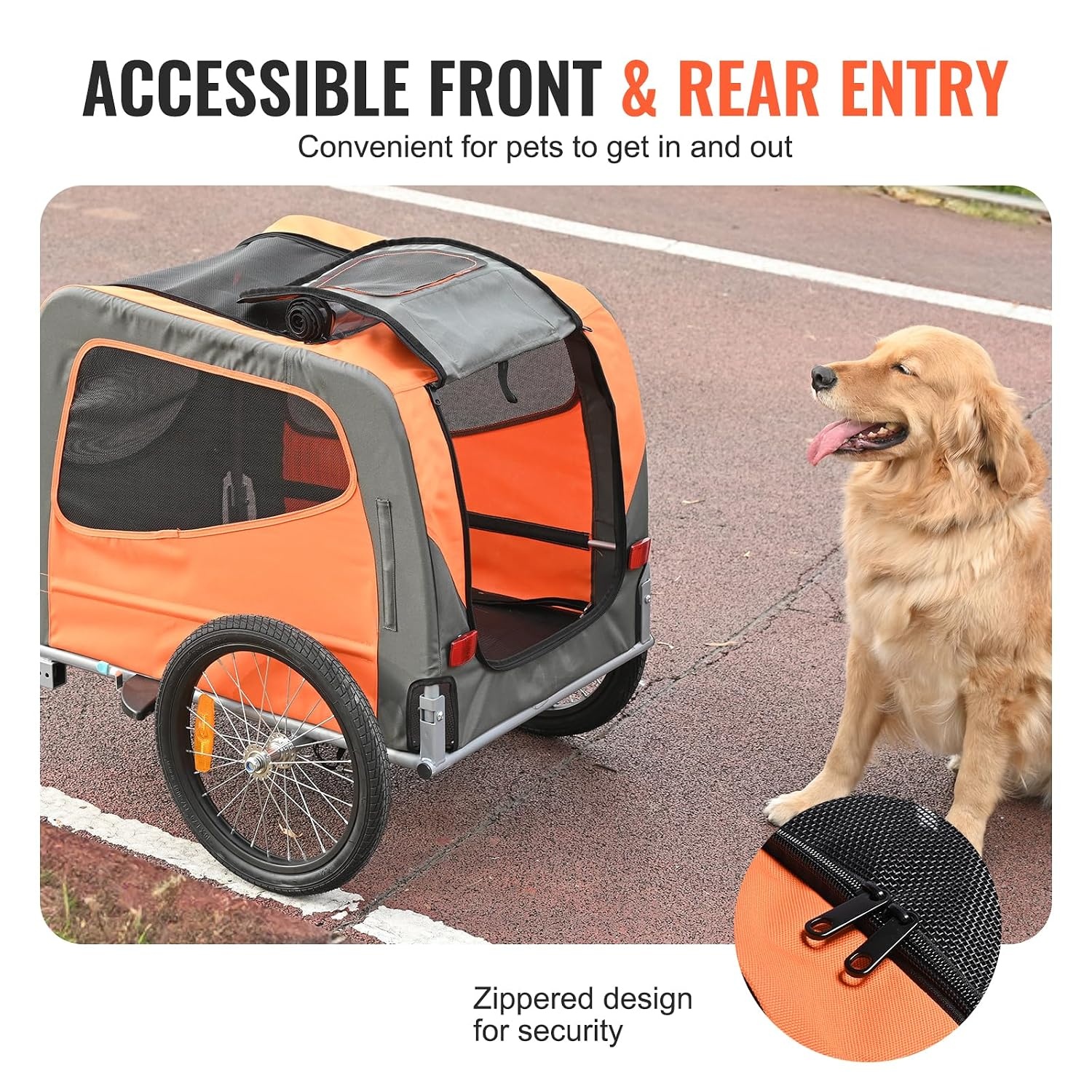 2-in-1 Fietskar & Hondenbuggy - Inklapbaar, 30kg, Oranje/Grijs