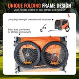 2-in-1 Fietskar & Hondenbuggy - Inklapbaar, 30kg, Oranje/Grijs