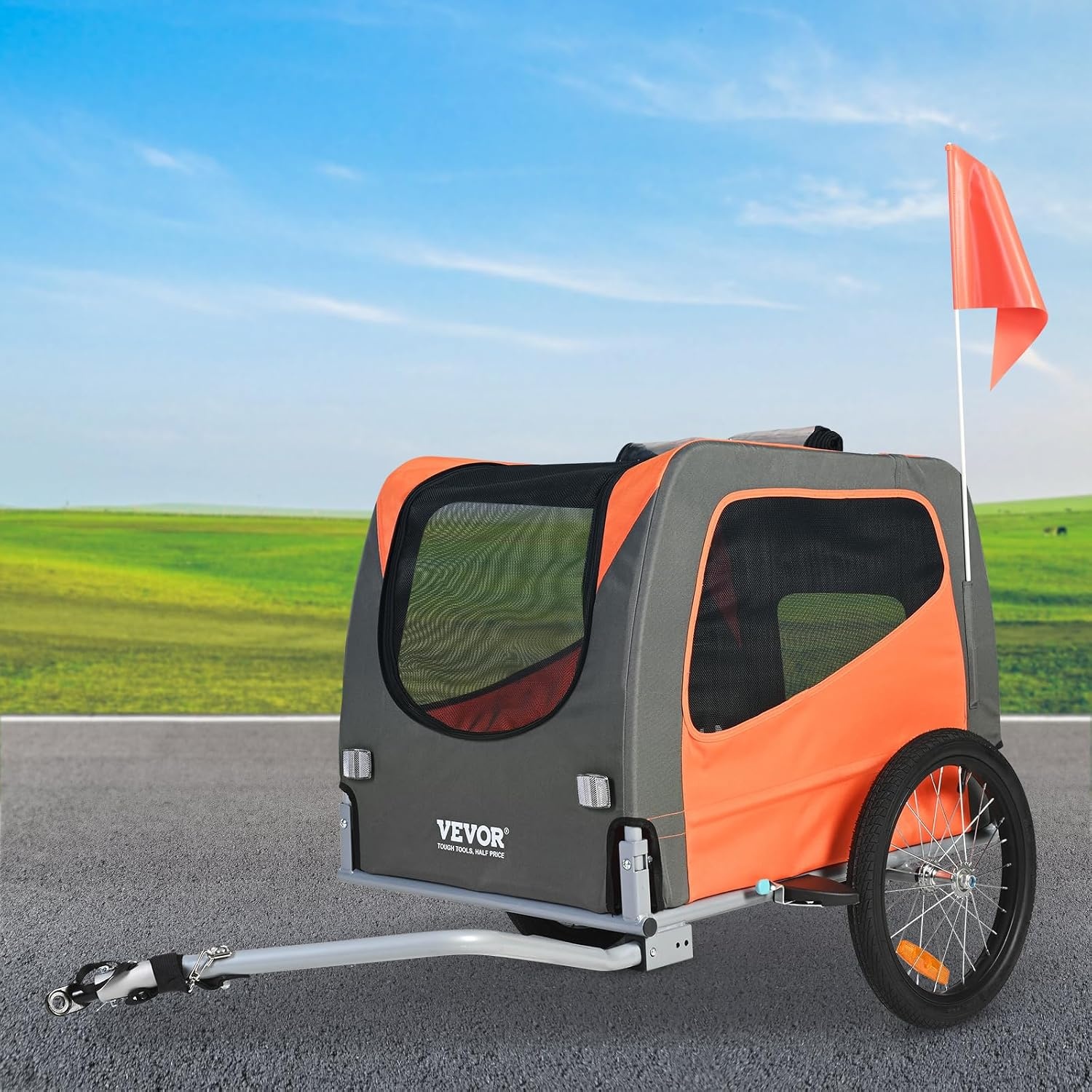 2-in-1 Fietskar & Hondenbuggy - Inklapbaar, 30kg, Oranje/Grijs