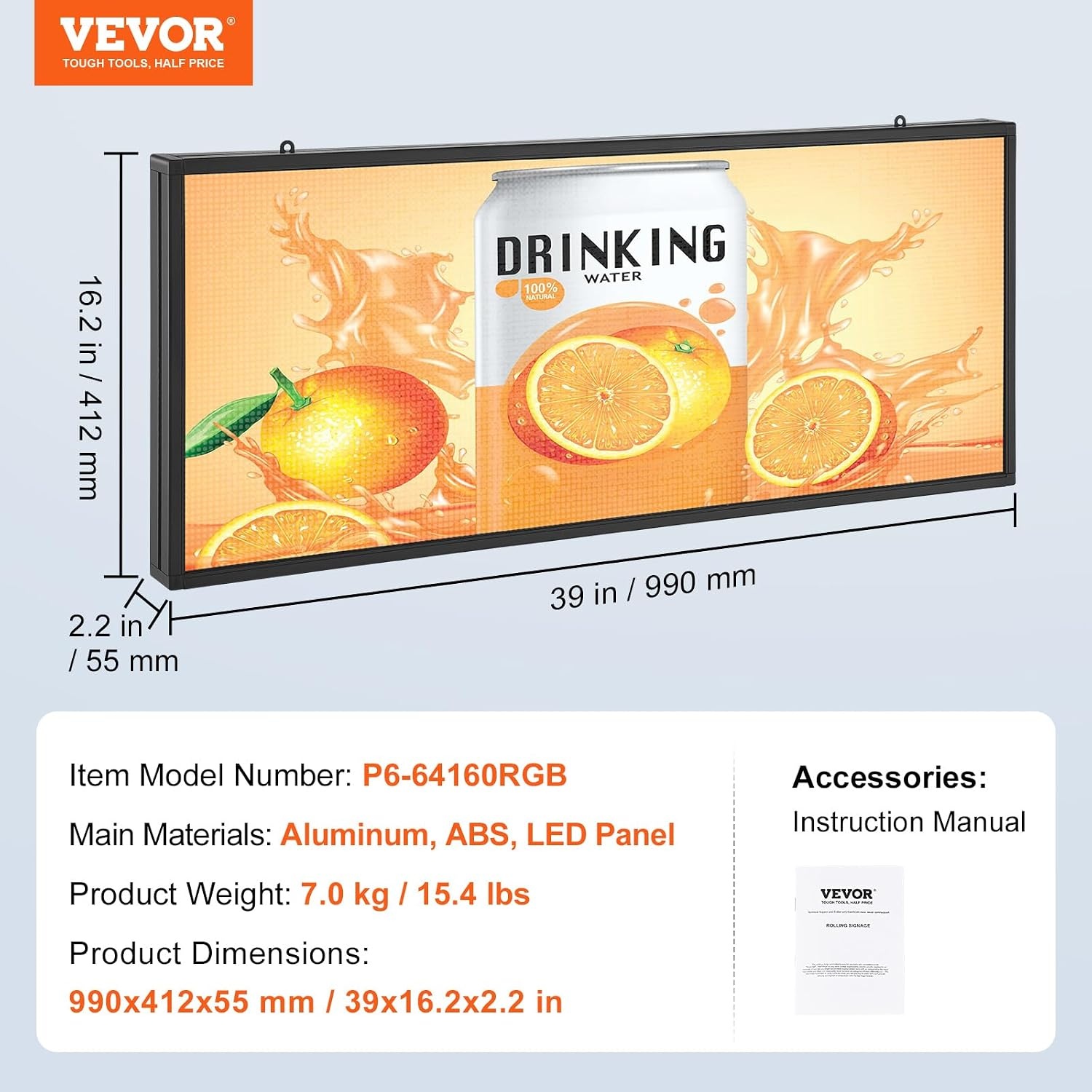 Programmeerbaar Full Color LED Reclamebord 99x41 cm (35% Korting)