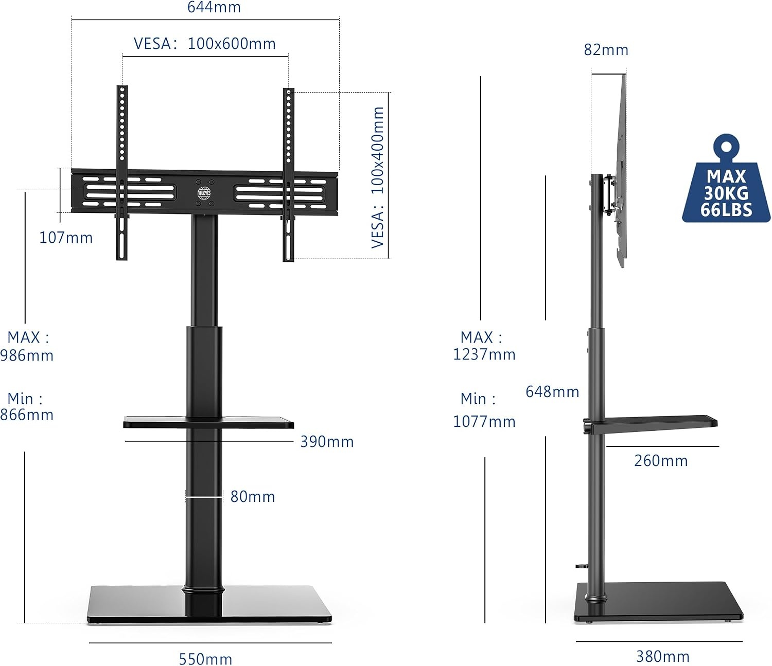 Zwarte TV Vloerstandaard 32-60" | 29% Korting | VESA 600x400mm