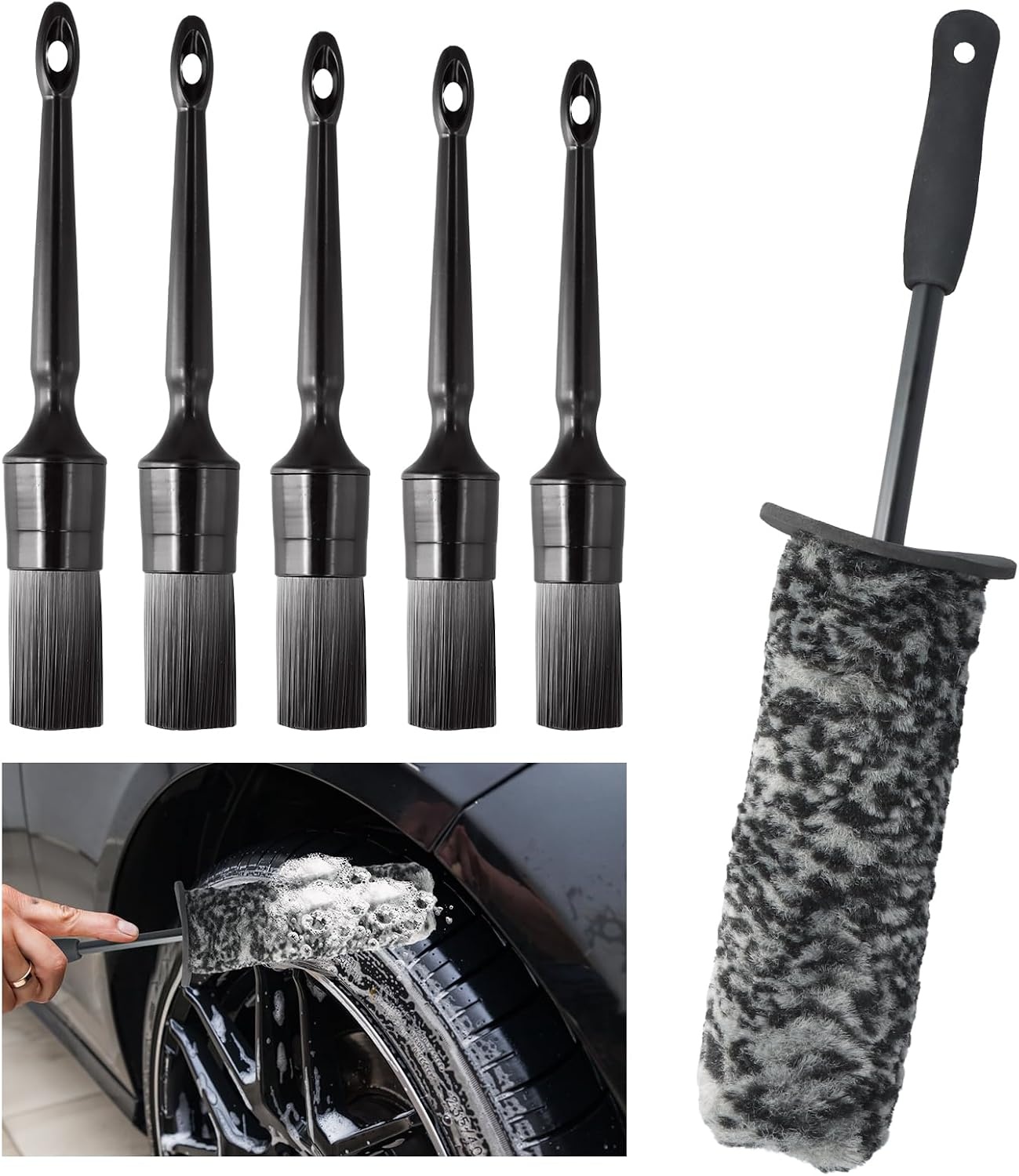 Microvezel Velgenreinigingsset 6-delig - Auto, Camper, Motor, Fiets - Zwart