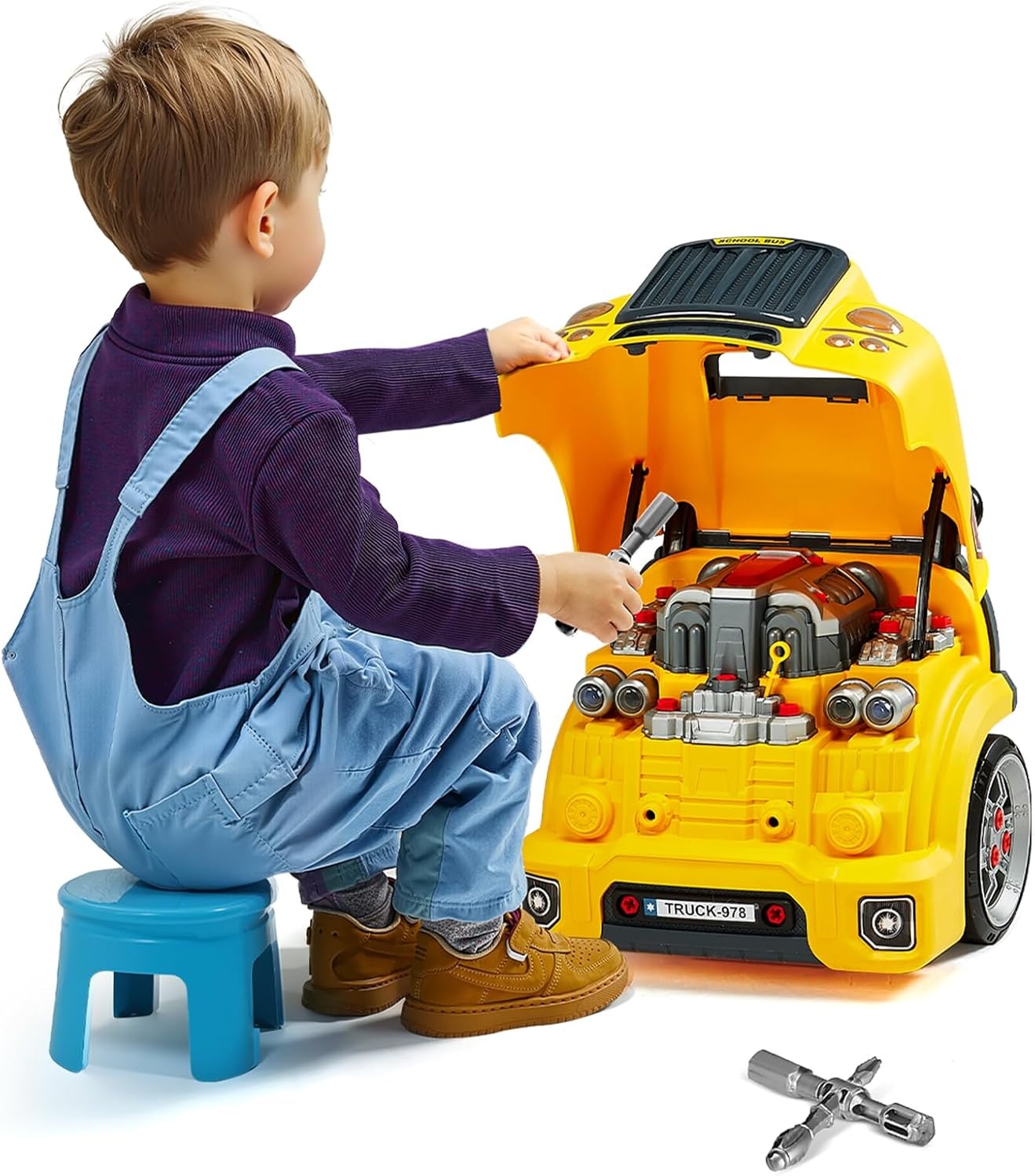 Kinderspeelgoed Vrachtwagenmotor Reparatie Set 60 Delig - Geel