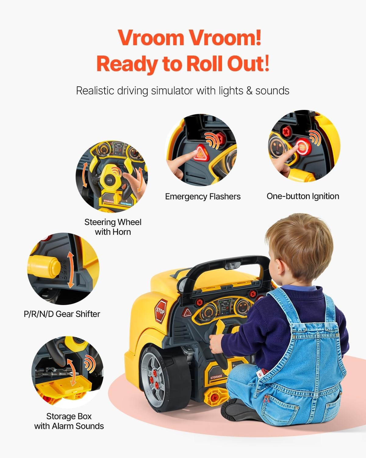 Kinderspeelgoed Vrachtwagenmotor Reparatie Set 60 Delig - Geel