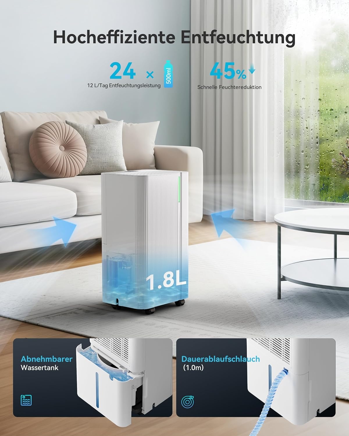 Luchtontvochtiger 12L/dag (25m²) - Energiezuinig & Droogt Kleding - 54% Korting