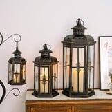 Decoratieve Kaarsenlantaarns Set van 3 - Metaal & Glas - Zwart met Goud - 30% Korting