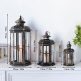 Decoratieve Kaarsenlantaarns Set van 3 - Metaal & Glas - Zwart met Goud - 30% Korting