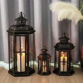 Decoratieve Kaarsenlantaarns Set van 3 - Metaal & Glas - Zwart met Goud - 30% Korting