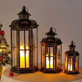 Decoratieve Kaarsenlantaarns Set van 3 - Metaal & Glas - Zwart met Goud - 30% Korting