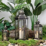 Decoratieve Kaarsenlantaarns Set van 3 - Metaal & Glas - Zwart met Goud - 30% Korting