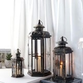 Decoratieve Kaarsenlantaarns Set van 3 - Metaal & Glas - Zwart met Goud - 30% Korting