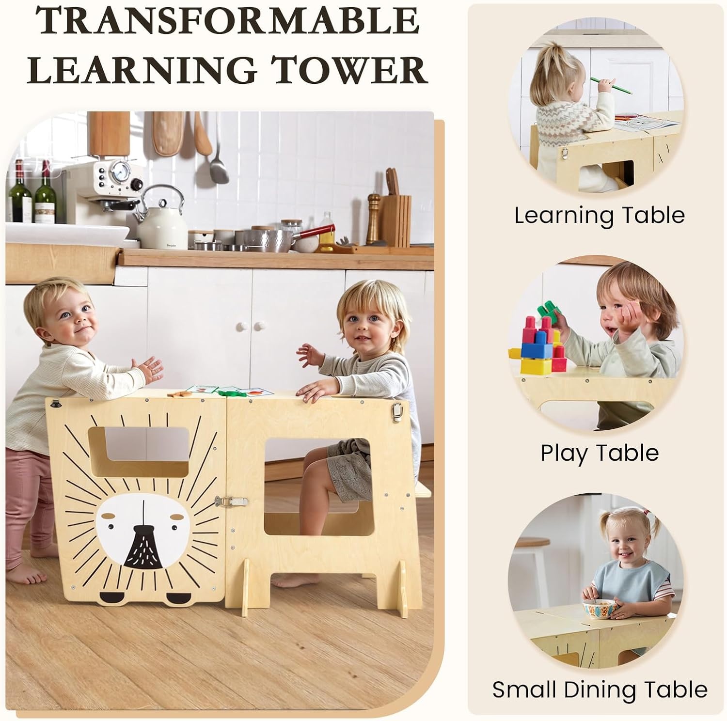 Opvouwbare Montessori Leertoren Leeuw met Tekenbord | Kindertafel