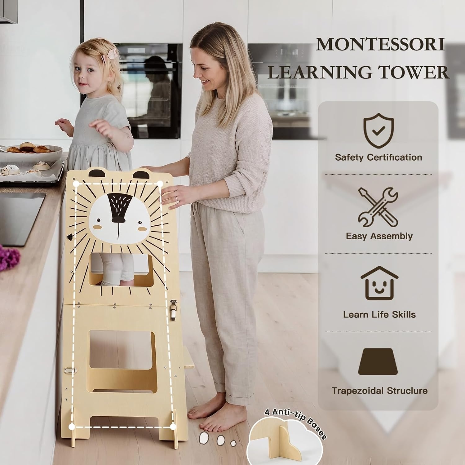 Opvouwbare Montessori Leertoren Leeuw met Tekenbord | Kindertafel