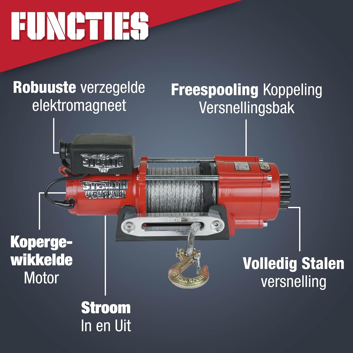 Elektrische Lier 2041 kg | 12V | Synthetisch Touw | Off-road