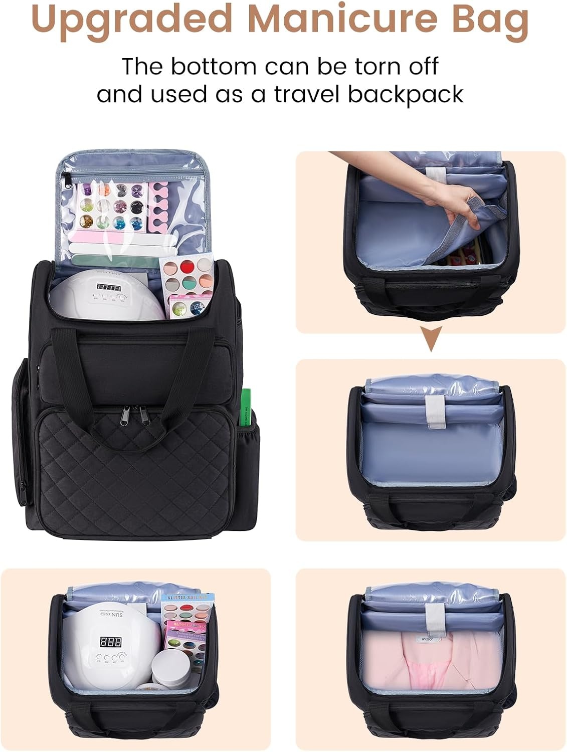 Nagellak Rugzak Organizer Zwart (84 Flesjes) & UV-lamp | Manicure Opbergtas