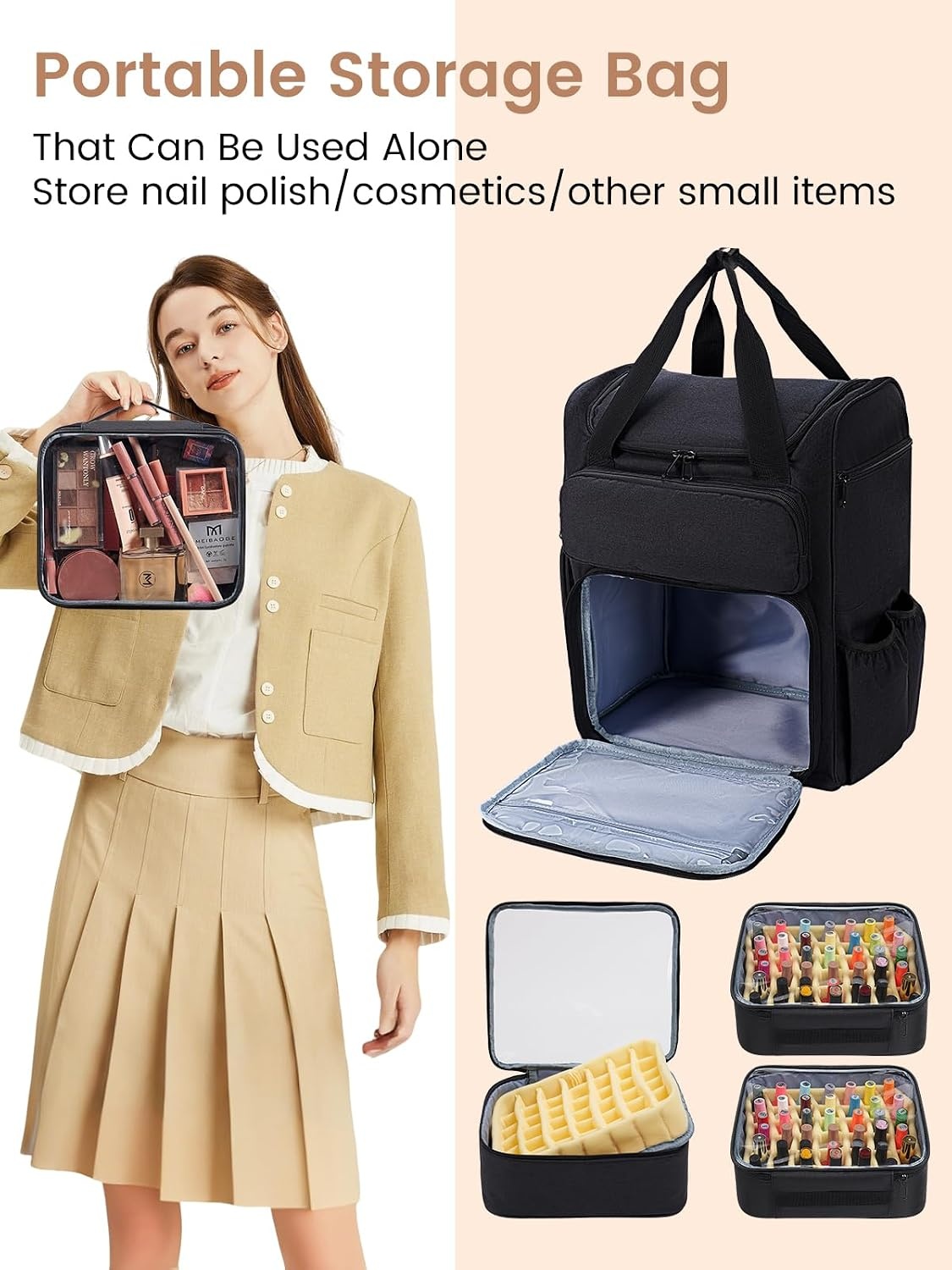 Nagellak Rugzak Organizer Zwart (84 Flesjes) & UV-lamp | Manicure Opbergtas