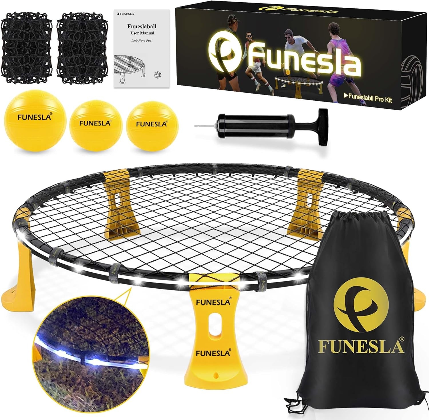 Verlichte Roundnet Set Geel (36") - 33% Korting