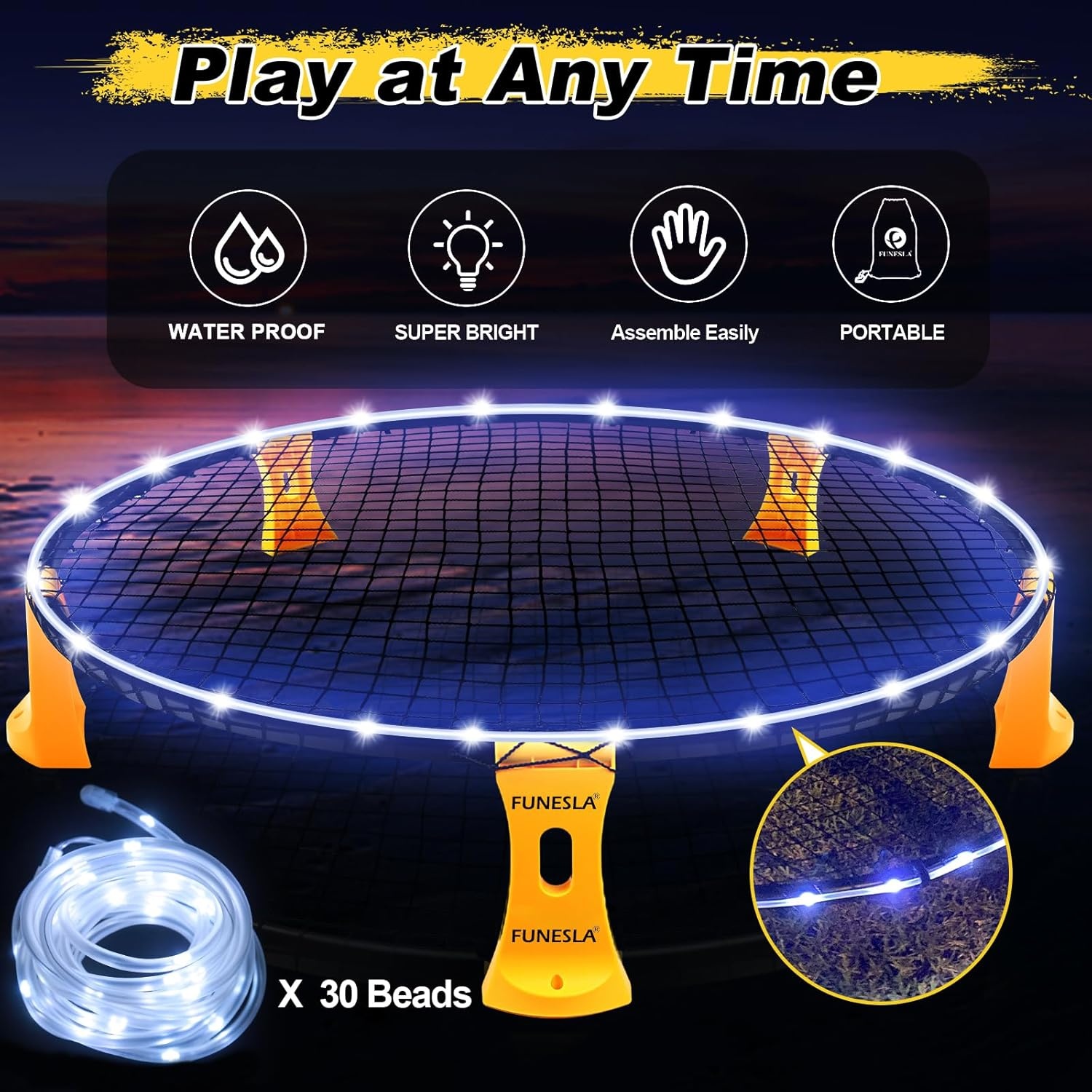 Verlichte Roundnet Set Geel (36") - 33% Korting