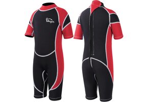 Kinder Wetsuit Shorty 2.5mm Neopreen Rood Maat M met Rugrits - 74% Korting!
