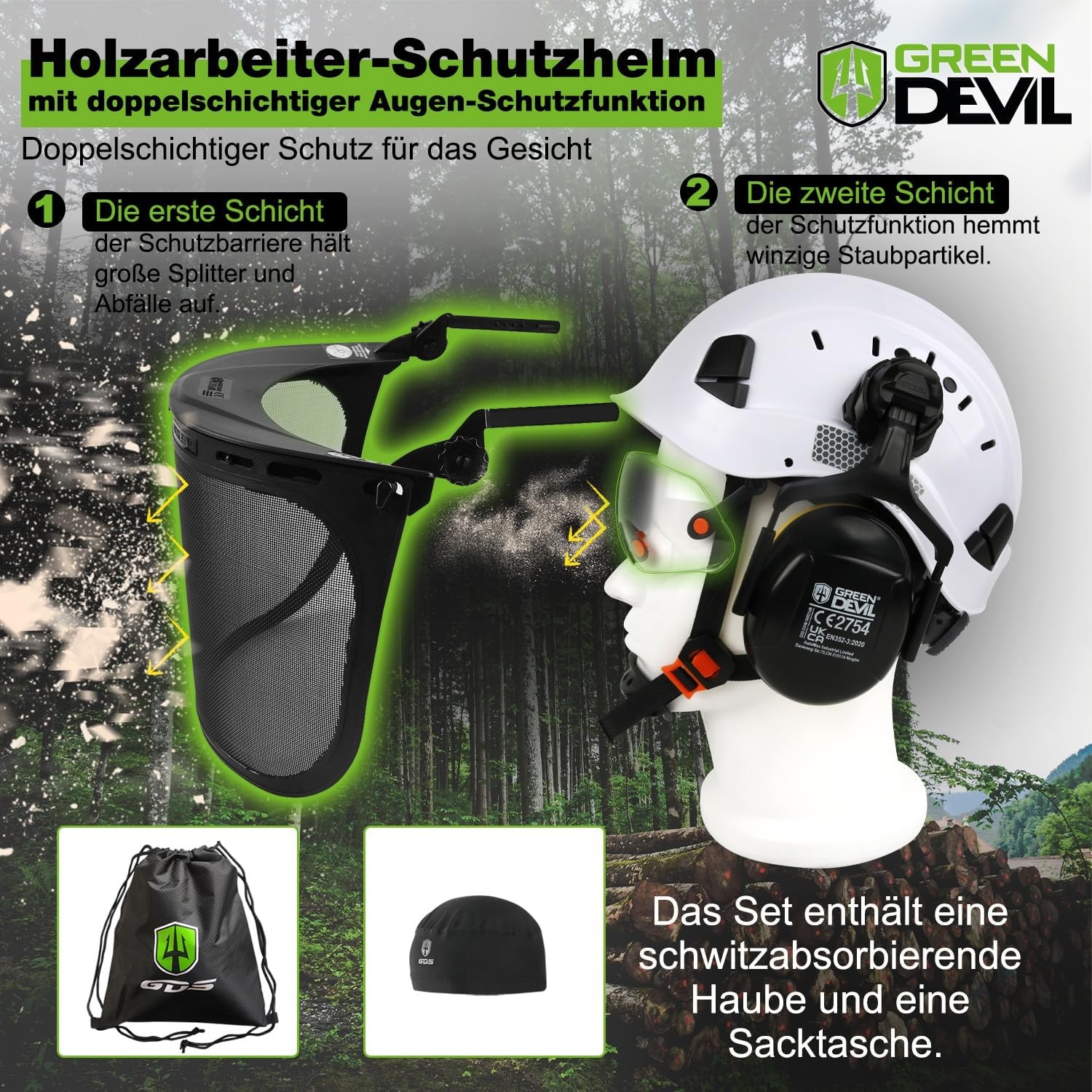 5-in-1 Veiligheidshelm Tuin & Bos | Met Vizier & Gehoorbescherming | Wit | 29% Korting