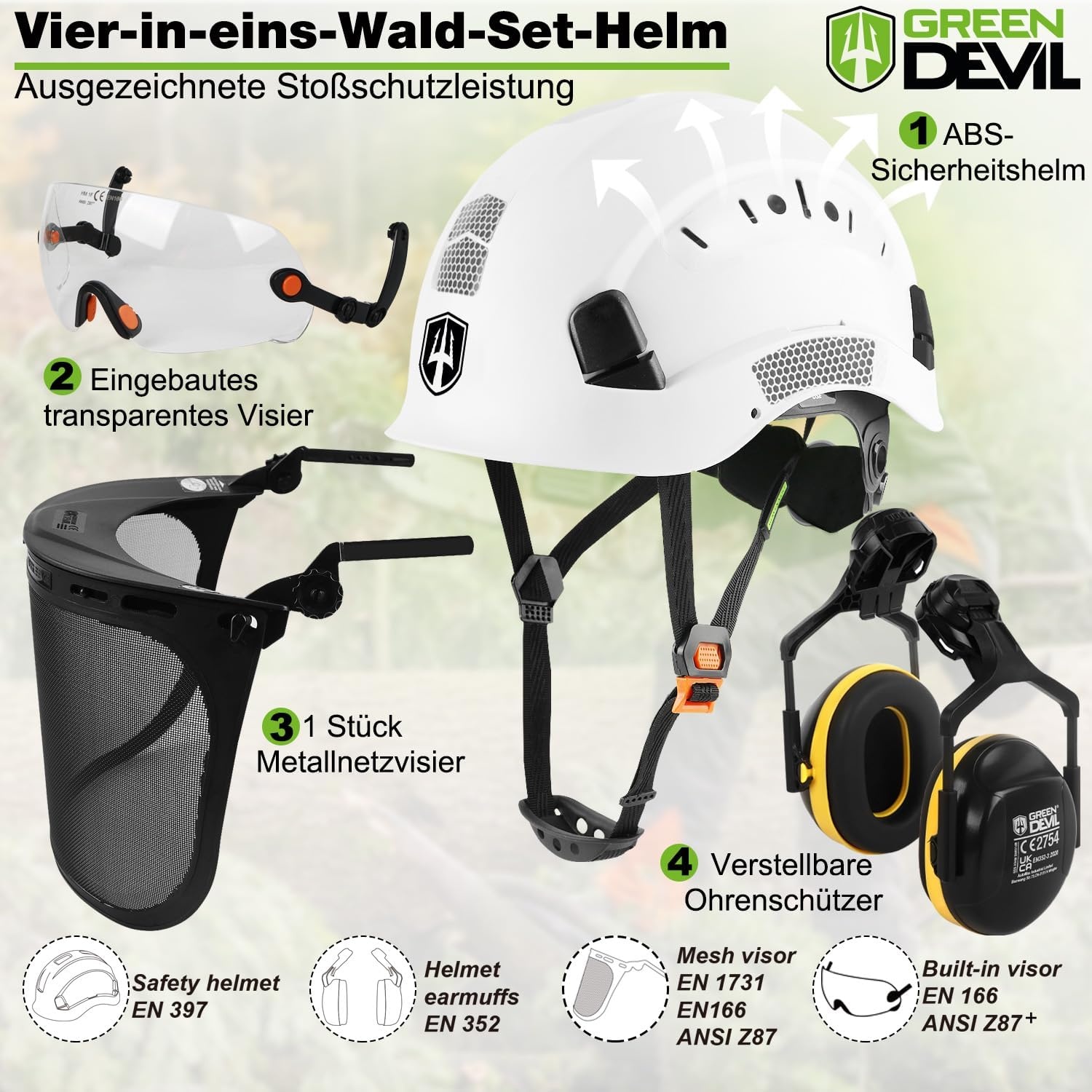5-in-1 Veiligheidshelm Tuin & Bos | Met Vizier & Gehoorbescherming | Wit | 29% Korting